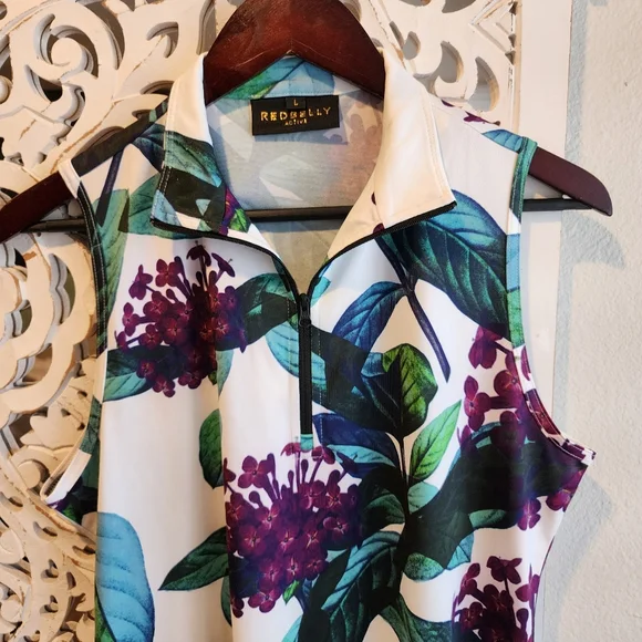 RED BELLY ACTIVE FLORAL ATHLETIC SLEEVELESS TOP WOMENS SIZE LARGE - Picture 9 of 13